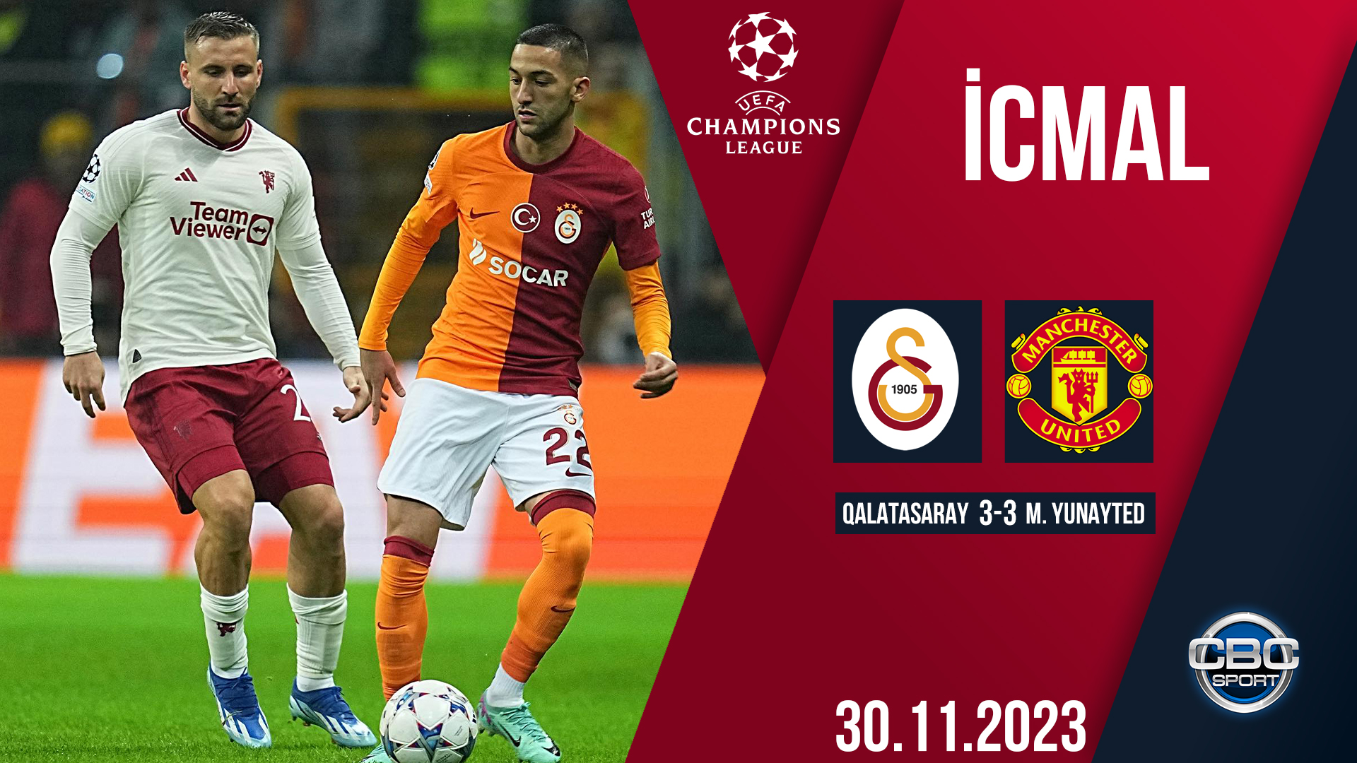 Qalatasaray 3:3 Mançester Yunayted | UEFA Çempionlar Liqası | İCMAL