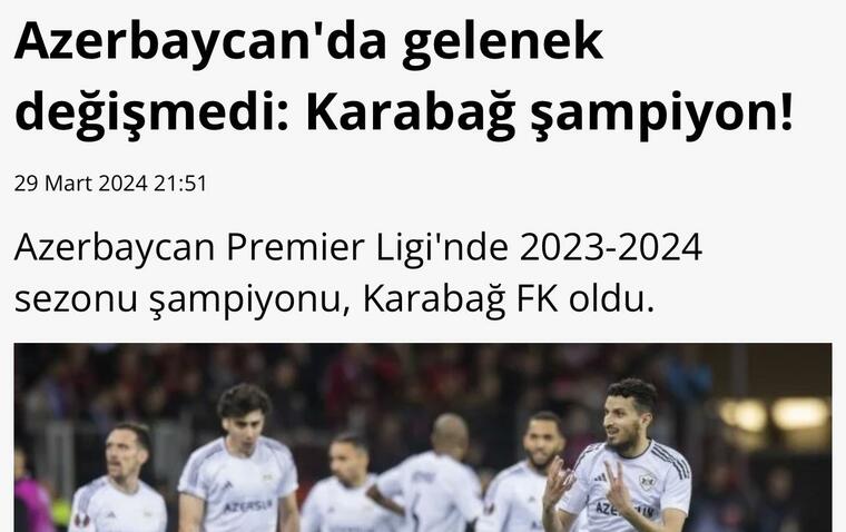 Türkiyə və Rusiya mediası “Qarabağ”ın 11-ci çempionluğunu belə qarşıladı