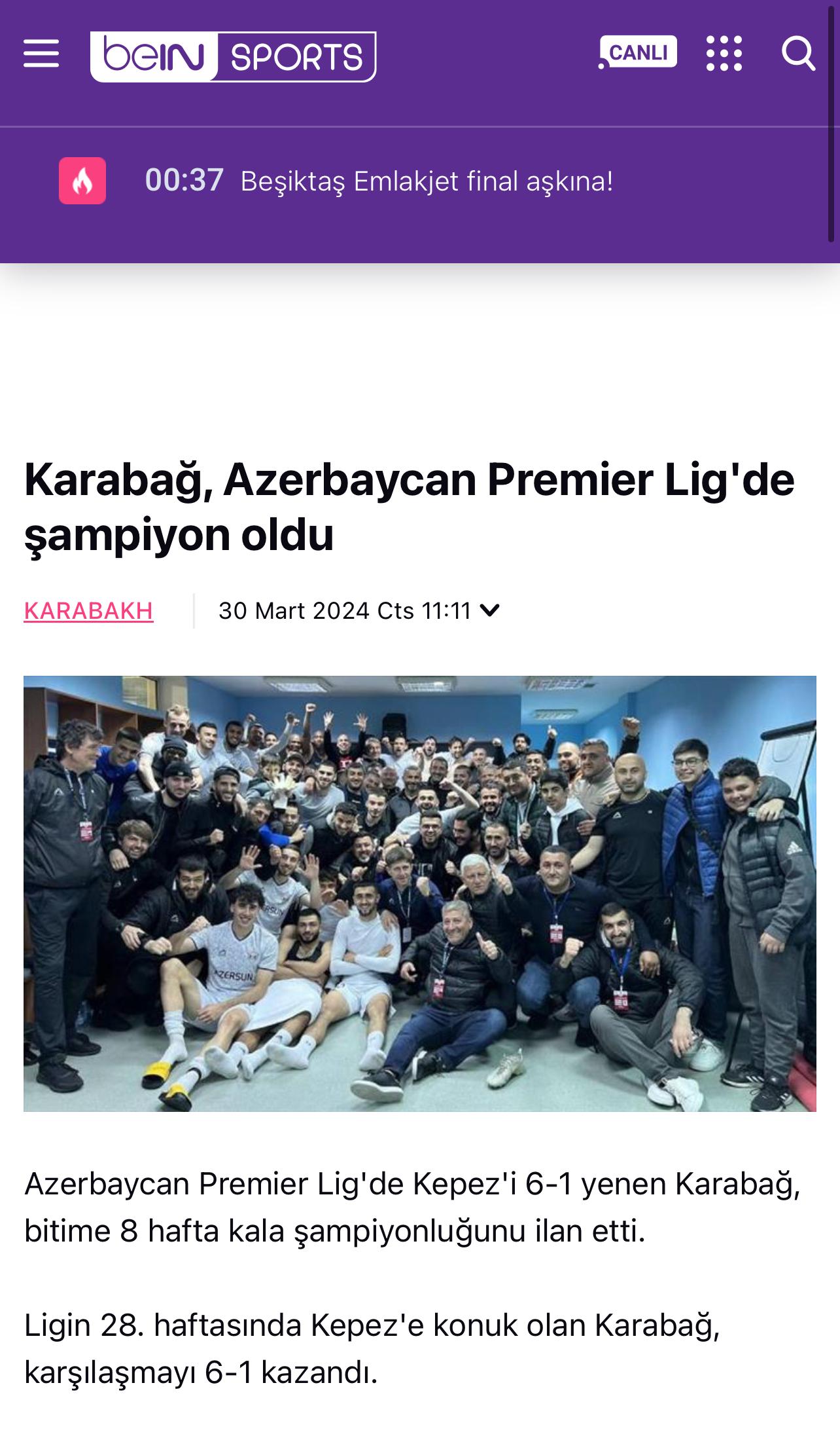 Türkiyə və Rusiya mediası “Qarabağ”ın 11-ci çempionluğunu belə qarşıladı