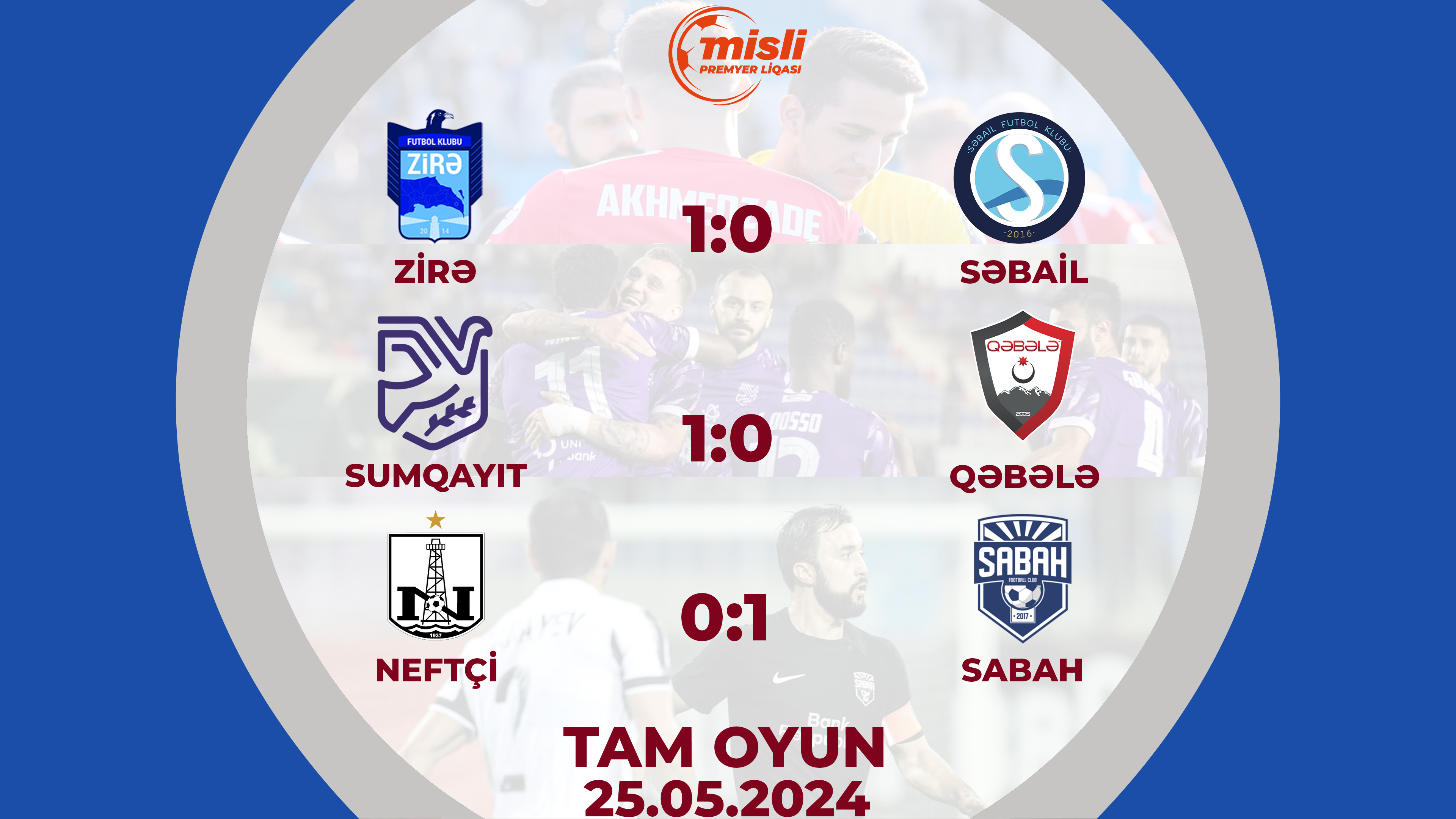 Zirə 1:0 Səbail, Neftçi 0:1 Sabah, Sumqayıt 1:0 Qəbələ | Misli Premyer Liqası, 36-cı tur