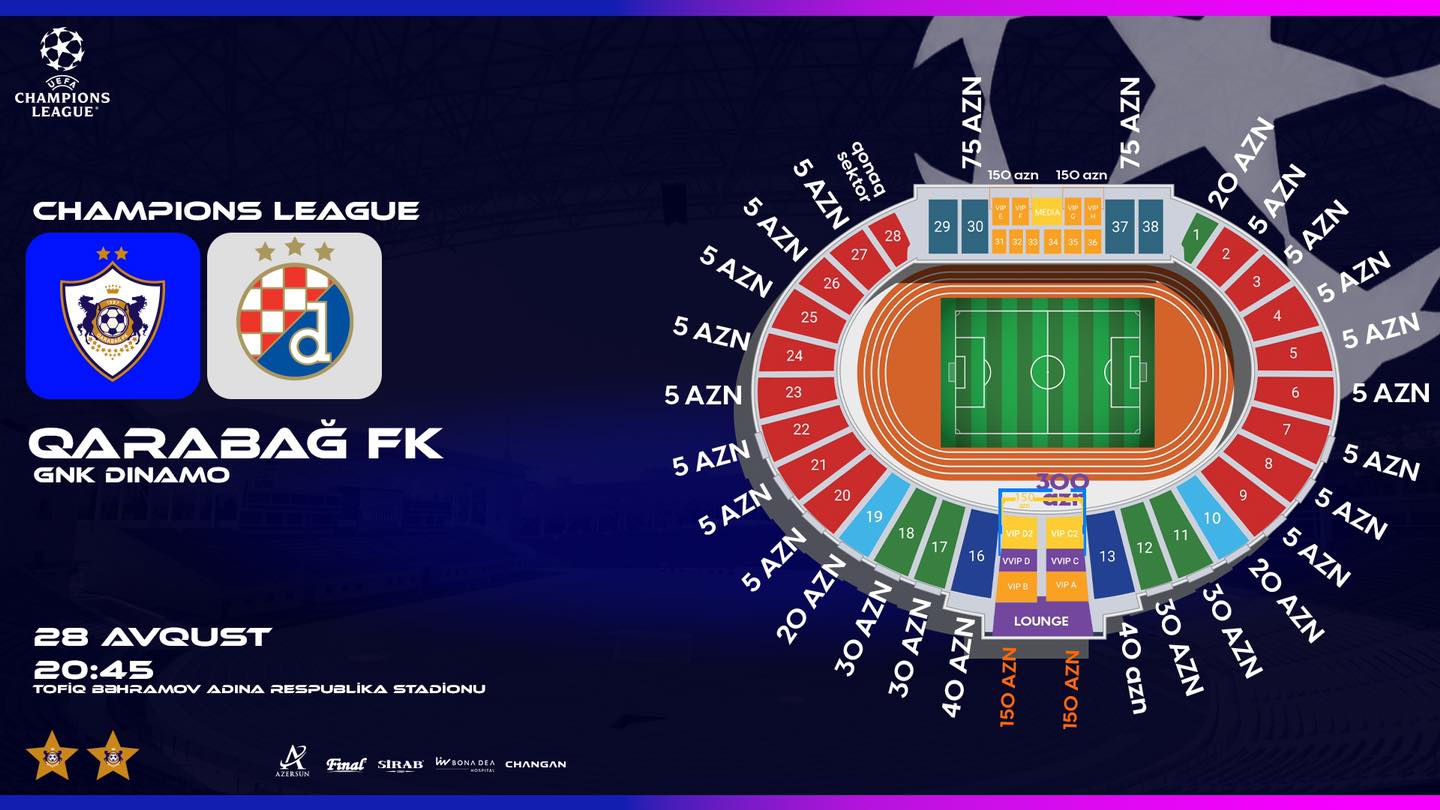 "Qarabağ" - "Dinamo Zaqreb" matçının biletləri bu gündən satışa çıxarılacaq